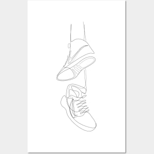 hanging sneakers minmal abstract line art, nike shoes, sports shoes Posters and Art
